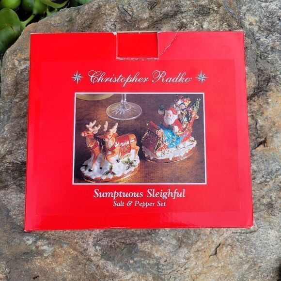 Santa Sleigh & Reindeer Salt & Pepper Shaker Christopher Radko - Picture 9 of 12